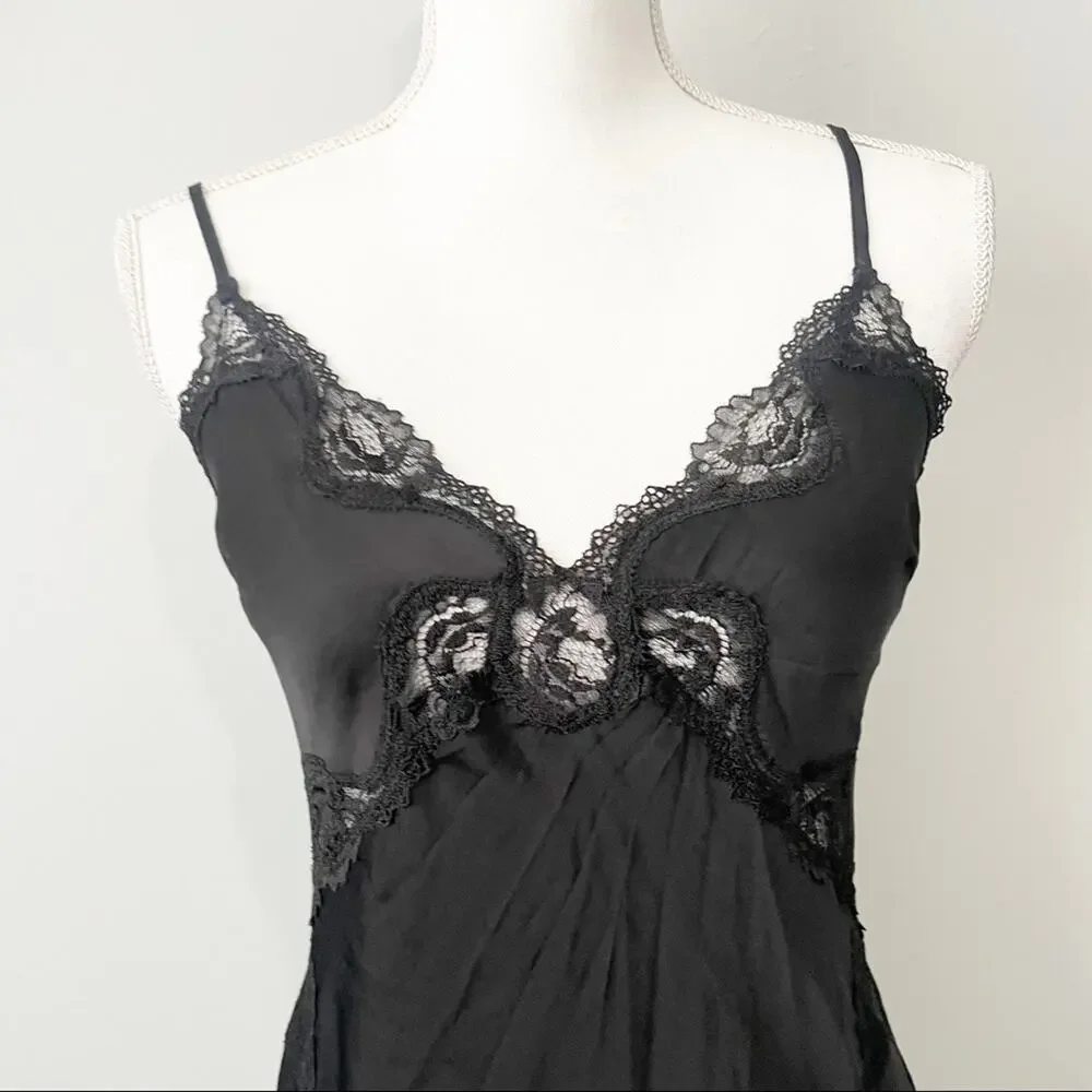 Victoria’s Secret black lace lingerie slip dress size small nightie sexy